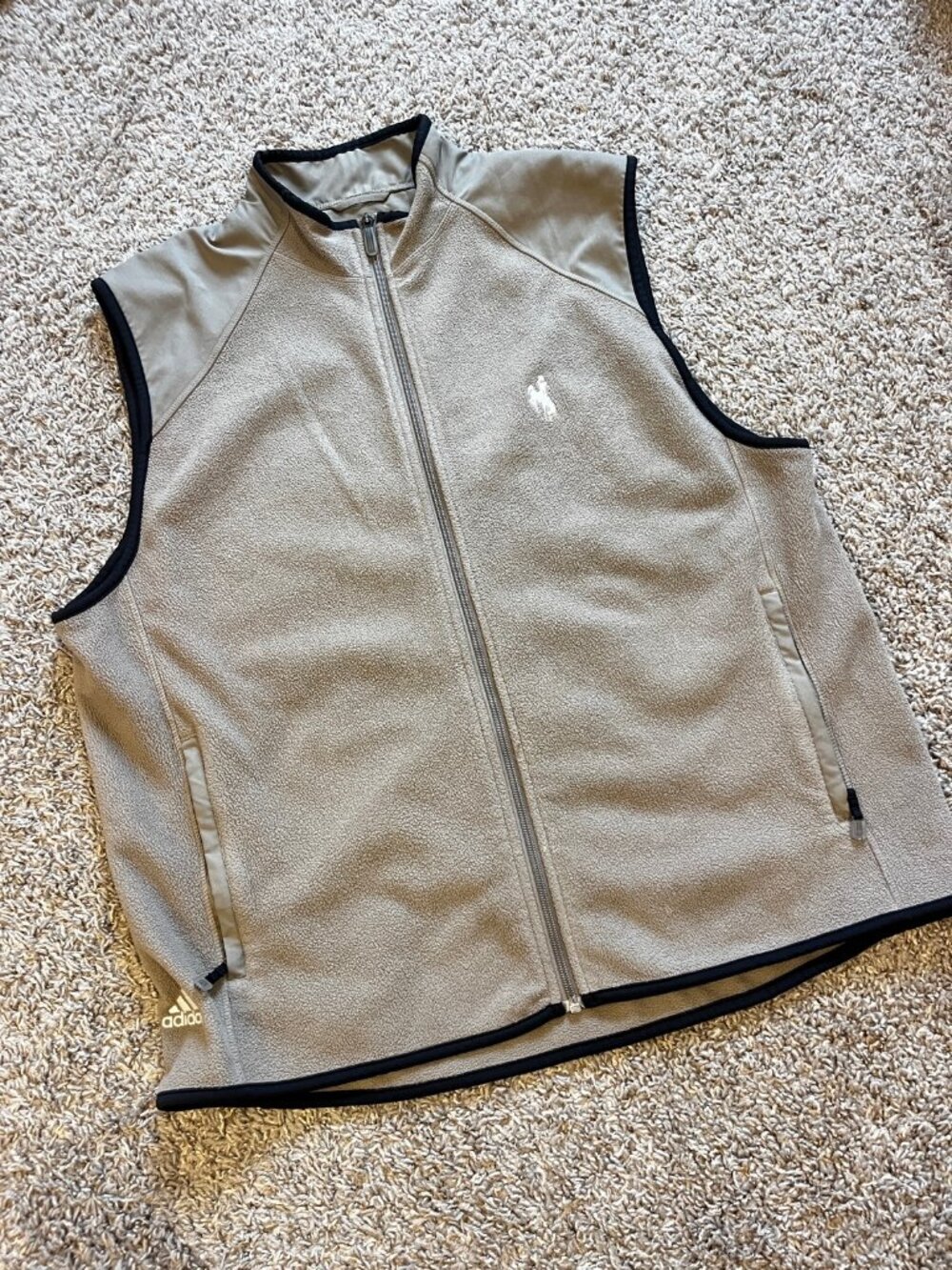 Adidas tan fleece vest with polo-player logo, size L